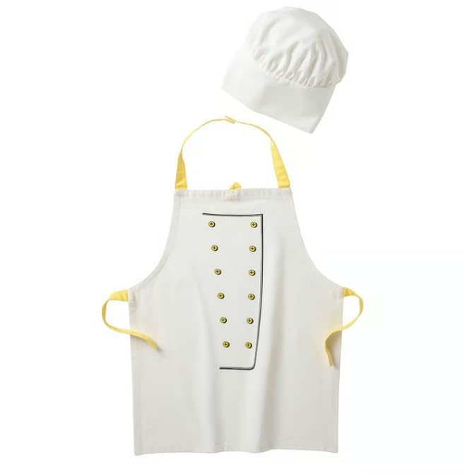 TOPPKLOCKA Children’s apron with chef’s hat, white/yellow
