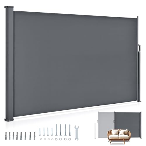 Juskys Store latéral 160 x 300 cm Extensible et Opaque, Brise-Vue pour Balcon, terrasse et Jardin, Auvent latéral avec Support Mural, Protection Solaire en...