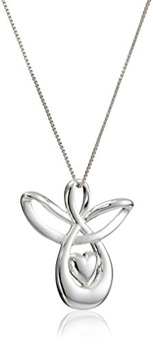 Amazon Collection Sterling Silver Angel with Heart Pendant Necklace, 18