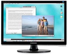 Samsung SyncMaster 2253LW monitor displaying a desktop with multiple windows