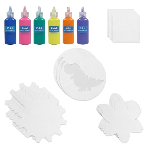 Wings Giant Spin Art Machine Refill Pack - 5 Spin Cards (Small Large Flower Gear Dinosaur) & 6 Bottles of Colored Paint