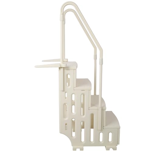 Escalera para piscina de 4 peldaños con barandales blanca miniatura 2