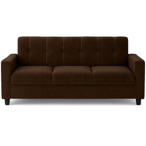 Image of FURNY Asano 3 Seater Fabric Sofa Set (Brown) | Durable Comfort | Modern Design | Ideal for Living Room
