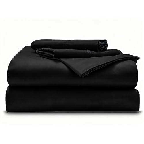 Image of Alberta King - 96 inchx96 inch Size Luxury 600 Thread-Count 100% Egyptian Long Staple Cotton Sheets Set Sheet Set Soft & Silky Sateen Weave 26 inch Extra Deep-Pockets - Alberta King, Black