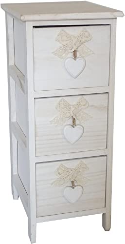 King Collection King Home c656118 Commode 3 tiroirs avec cœur Washed en Bois de Paulownia, Blanc