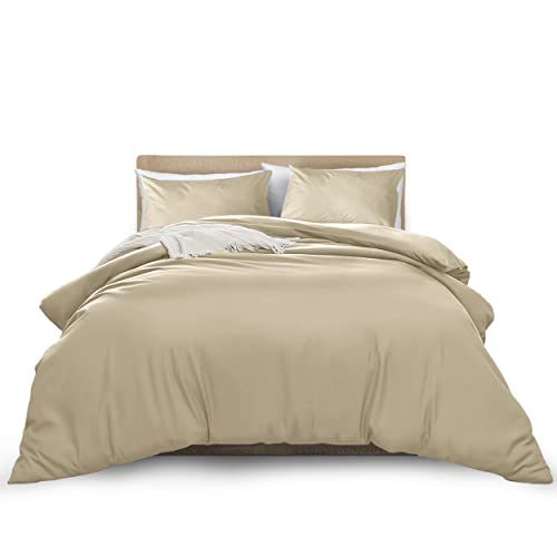 MOONLIGHT20015 Super King Duvet Cover Set Beige Solid Soft Super King Bedding Duvet Cover with 2 Matching Pillowcases