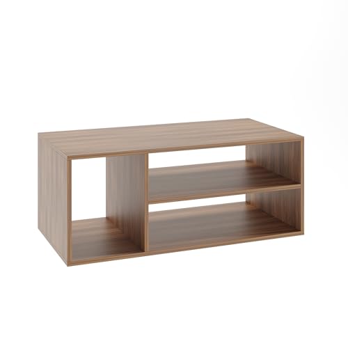 Image of FURNEASER Medina Modern Engineered Wood Coffee Table with Open Storage Shelves | Wooden Center Table for Living Room, Sofa Area & Lounge | Multipurpose Tea Table with Storage (Exotic Teak)