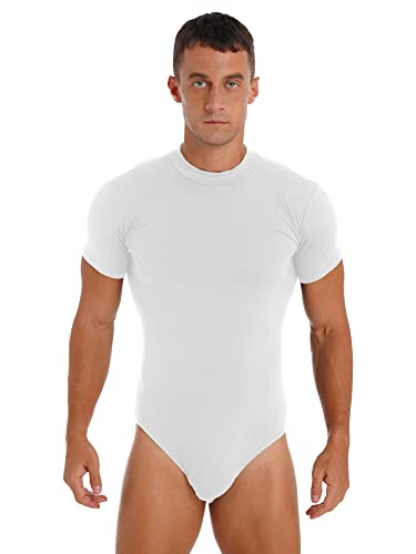 iEFiEL Herren Kurzarm Body Hemd Top Einteiler Bodysuit Baumwolle Catsuit Sommer Sportbody Einfarbig Shirts Weiß M