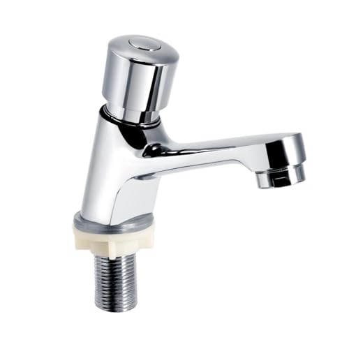KSTE Rubinetto Bagno Lavabo, Rubinetto for Lavabo Singolo, Rubinetto for Lavabo a Chiusura Automatica a Risparmio Idrico Cromato, Miscelatore for Lavabo Moderno