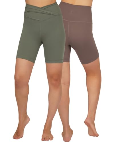 90 Degree by Reflex: Pacote com 2 shorts de bicicleta de 17,78 cm para uso diário, Verde agave/mocha