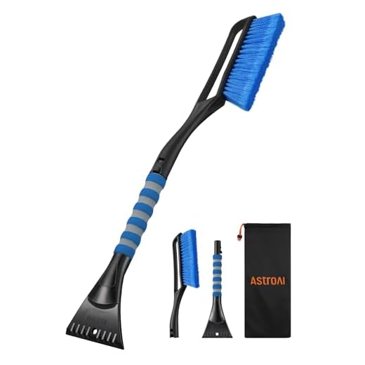 AstroAI 27" Snow Brush and Ice Scrapers for Car Windshield, Detachable Snow Scrapers with Ergonomic Foam Grip for Cars, Trucks, SUVs (Heavy Duty ABS, PVC Brush, Blue)