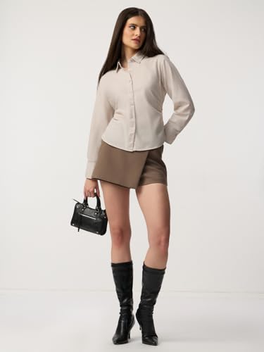 Image of The Souled Store Solids: Women and Girls Full Sleeves Spread Collar Solid Cotton Slim Fit Lightweight Comfortable All-Season Shirt for Casual Business Wear