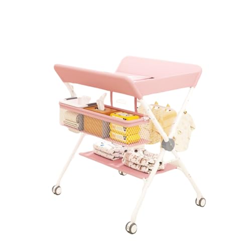 WXQおむつ交換台 ベビーケア 折おむつ交換台 キャスター付き移動 持ち運び 転 りたたみ式 おむつ交換台 ベビーケアステ サイドラック 収納棚 調整可能 大人の腰痛対策 安全ベルト付き 新生児 出産祝い ギフトーション ママの腰痛対策 新生児 安全ベルト