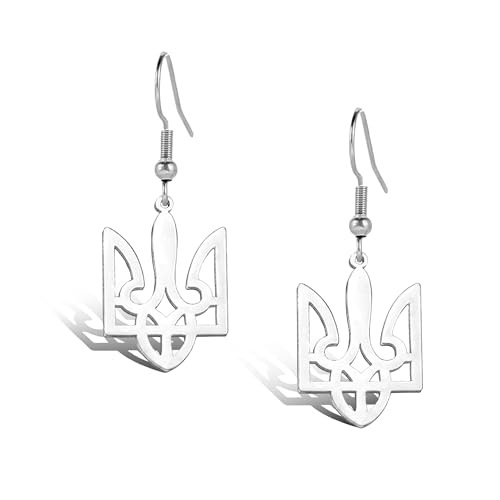 Boucles d'oreilles Ukraine Trident Ukrainien pour homme et femme Symbole du drapeau ukrainien Pendentif en acier inoxydable Cadeau Ukraine Bijoux, Acier inoxydable, Pas de gemme