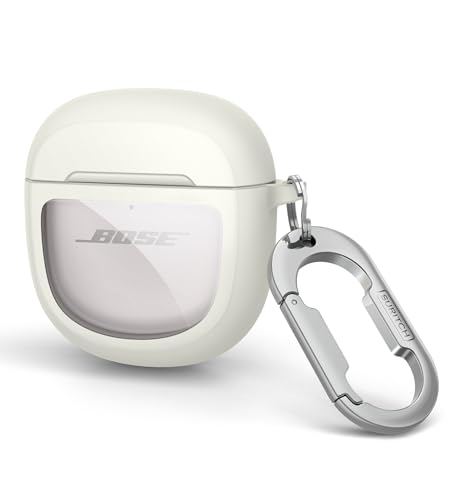 Image of SURITCH Clear Case for Bose QuietComfort Earbuds II 2022 /QuietComfort Ultra 2023 Cover, Full-body Shockproof TPU Protective Case with Carabiner & Key Ring & Transparent Logo Window(White)