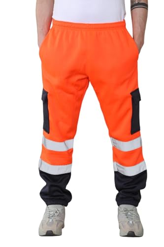 AAIF RETAILS® Men Hi Vis Viz Workwear Trousers Jogging Bottom Visibility Safety Fleece Pant UK (Orange/Navy Blue 2XL)