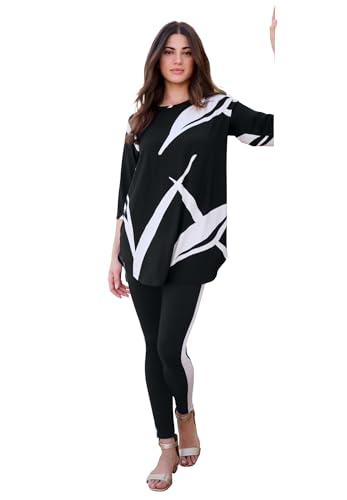 Roaman's Women's Plus Size Printed Side Stripe Legging Set -