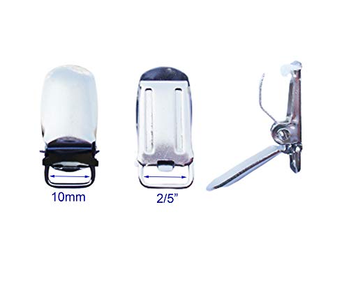 1cm Heavy Duty Metal Suspender Clips,Bib Pacifiers Braces Clips,Toy Holder Mitten Gallus Clamp,Pack of 10 pcs (Silver)
