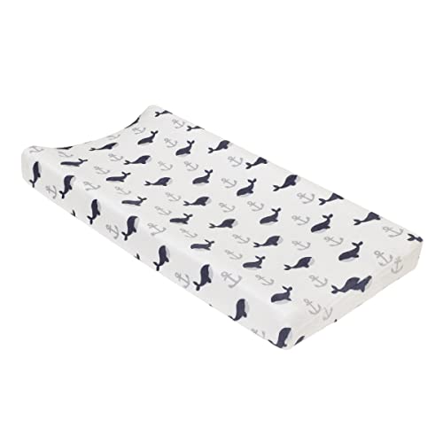 Image of NoJo Nantucket Adventure Super Soft White and Blue Whale and Anchor Changing Pad Cover