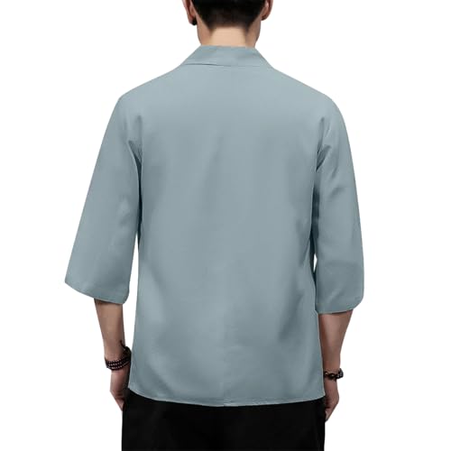 Image of PRIJOUHE Men's Kimono Jackets Cardigan Lightweight Casual Cotton Blends Linen Seven Sleeves Open Front Coat Outwear