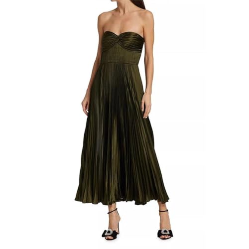 Women Sexy Sleeveless Solid Color Party Dress Pleated Big Swing Evening Elegant Strapless Backless Zip Long Dress3