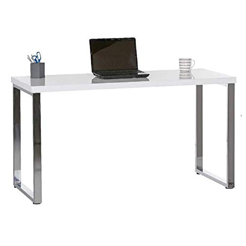 Image of CEO Desk /Table WFH (Suitable for Work from Home) Stainless Steel + Gloss White Finish (White Top +Stainless Steel Legs, 4x2 Foot Top)