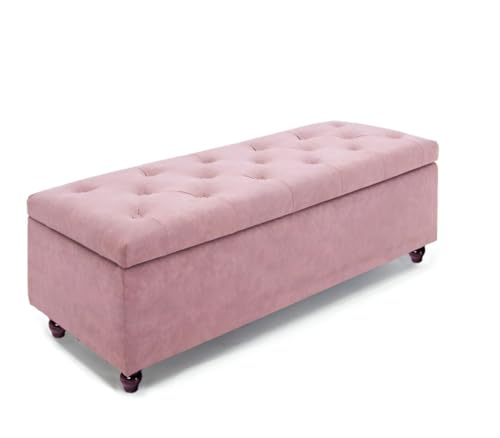 Image of LEGACY OF COMFORT Captain 2 Seater Sofa Ottoman Bench with Storage Velvet Fabric Ottoman Bench for Living Room Bedroom & Entryways (Light Pink)