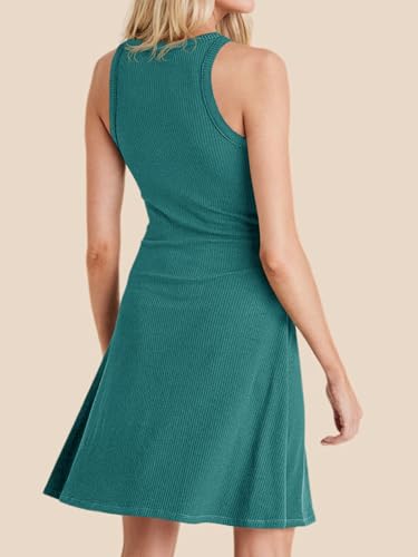 Image of Wenrine Womens Summer Casual Tank Dress Ribbed Knit Sleeveless Crewneck A Line Mini Dresses