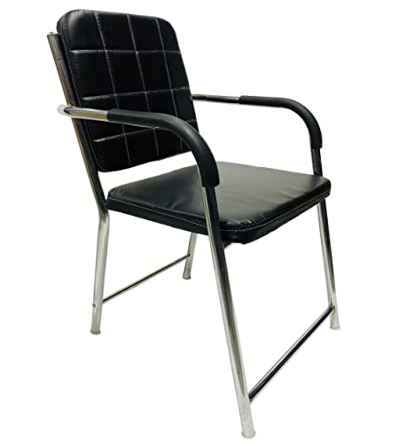 Image of Chair Office Study Computer Library Visitor Chair with arm Rest with Steel Frame and Cushion seat Back, Chair Without Wheels
