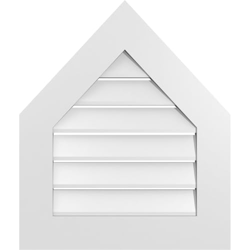 TrueCraft PVC Peaked Top Surface Mount Gable Vent, 22"W x 26"H Overall Frame Size, 13/12 Pitch: 1" x 3-1/2" Standard Trim Frame, Functional