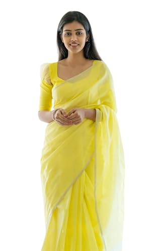 Image of Women's Cotton Woven Soft Sarees With Attach Blouse Piece.
