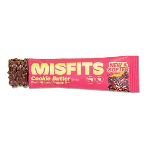 Misfits High Protein Bar Cookie Butter Non GMO Plant Based Vegan Protein Bar Low Sugar High Fiber Snack