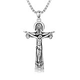 PROESS Caravaca - Collar de cruz ortodoxa con crucifijo de plata de ley 925, collar de cruz de San Benito, Jesús y Santa Brígida, colgante religioso, joyería para hombres y mujeres, Suitable, Plata