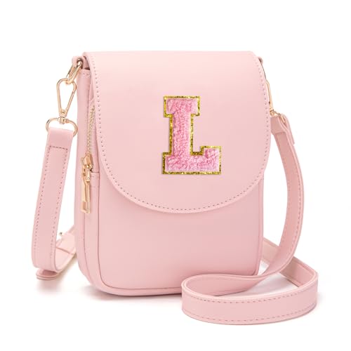 Image of Viverte Crossbody Purse for Teen Girls Small Initial Cell Phone Toddler Purse Leather Triple Compartment Crossbody Bags