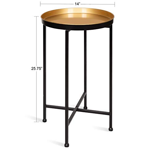 Image of Kate and Laurel Celia Round Foldable Tray Accent Table, 14 inch x 14 inch x 25.75 inch, Black and Gold, Modern Minimalist Design and Detachable Magnetic Tabletop