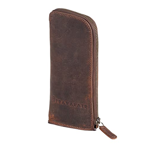 TRAVALATE Bolsa de cuero para lápices para la escuela y la oficina, kit de lápices con cremallera para niños, niñas, niños, hombres/mujeres o trabajadores de trabajo, marrón oscuro, Accesorios de