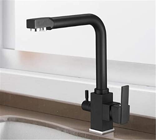 Miscelatore monoforo per Montaggio su Ponte, Rubinetto per la purificazione dell'Acqua con Rotazione a 360 Gradi, Doppia Maniglia (Nero)