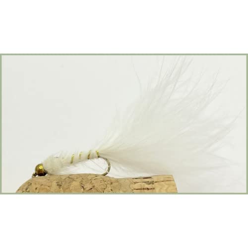 6 Pack, White Lure Trout Flies, White Menace, Goldhead Trout Flies size 10