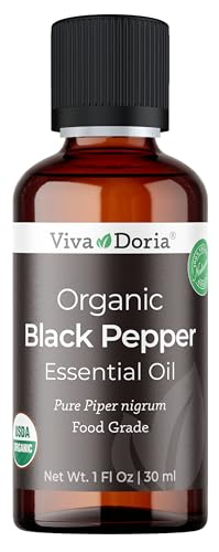 Viva Doria Black Pepper Essential Oil USDA Certified Organic Black Pepper Oil 100% Pure Natural Essential Oil Undiluted for Aromatherapy | Food Grade 30 mL (1 Fluid Ounce)