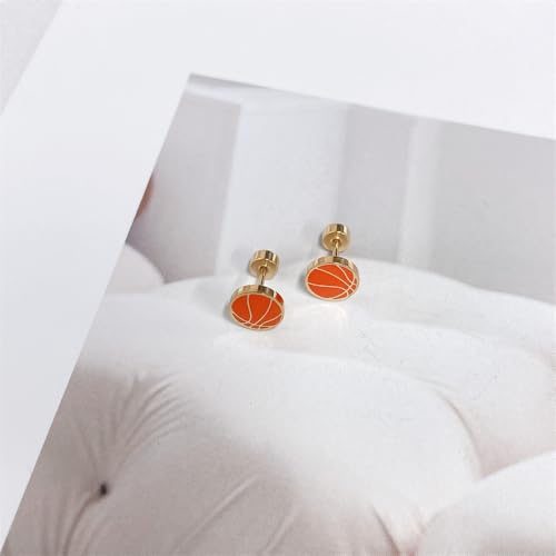 20g Basketball Gold Plated Flat Screw Back Small Stud Earrings for Men Women Minimalist Cute Surgical Steel White Enamel Sports Fan Lover Cartilage Piercing Sleeper Tiny Studs Hypoallergenic Birthday Gift for Bff Christmas 7mm3