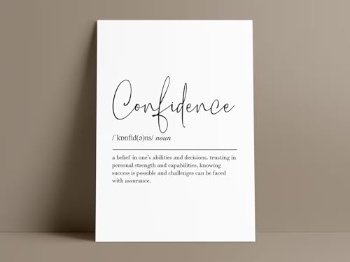 Confidence Definition Wall Art Print, Black and White Typography Poster,