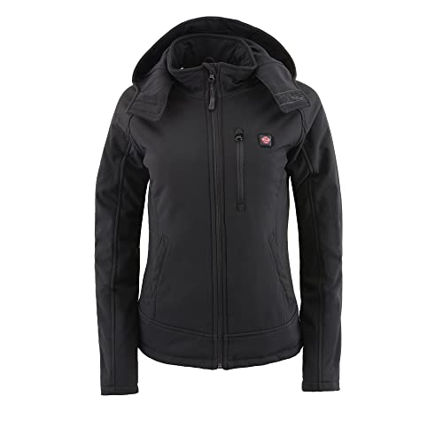 Nexgen Heat NXL2767SET Ladies 'Ruffled' Black Heated Soft Shell Hooded Jacket (Rechargeable Battery Pack Included)2
