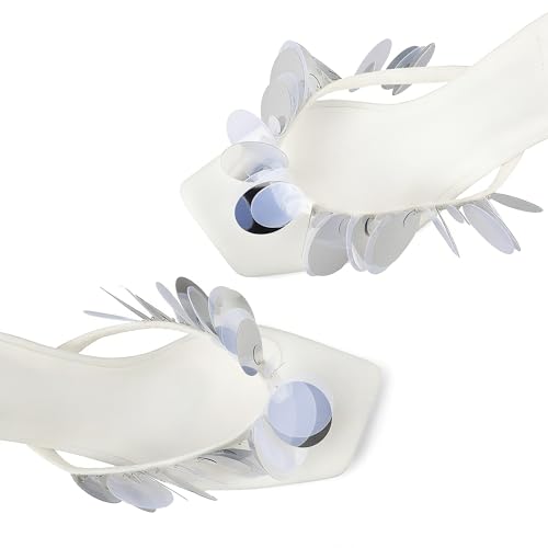 Image of Goolita Women's Suede Sequin Kitten Heels Flip Flops Open Square Toe Strappy Thong Slide Heeled Sandals Comfort Prom Party Mules Heels
