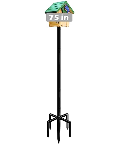 Mokeyder 75 Inch Bird House Pole Mount Kit, Adjustable Heavy Duty Bird Feeder Pole for Outdoors, Universal Mounting Post Set with 5-Prong Base, Black, 1 Pack