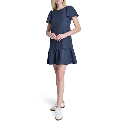 Image of DKNY Women's Flowy Short Sleeve Ruffle Hem Dress