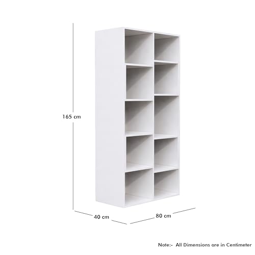 Image of Bniture 10 Tier Engineered Wood Open Book Shelf Wooden Bookshelf for Home, Kids Room & Study Room | Multipurpose Free Stand Corner Book Organizer for Library Room, Office | Frosty White