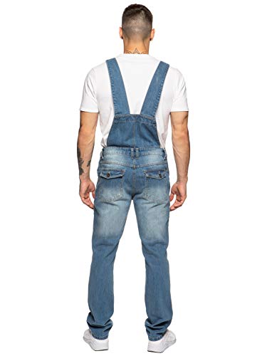 Enzo Jeans Mens Denim Blue Dungarees Stonewash Dungaree Overalls Waist 30" - 50"