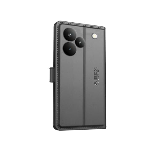 Image of AIBEX Compatible for Realme P4 Pro 5G Flip Cover Leather Finish with Magnatic Closure | Inside TPU with Card Pockets | Wallet Stand | Complete Protection Flip Case - Black