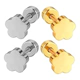 Hemobllo 2 pares Pendientes Pequeños de Flor Minimalistas para Mujer Cierre de Tuerca Ligeros y Cómodos Joyas de Acero Inoxidable Plata para Diario y Ocasiones Especiales