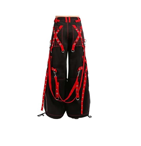 Unisex Gothic Pants with Chains & Straps Streetwear Punk Wide Leg Loose Goth Trendy Hip hop Techwear Pants3